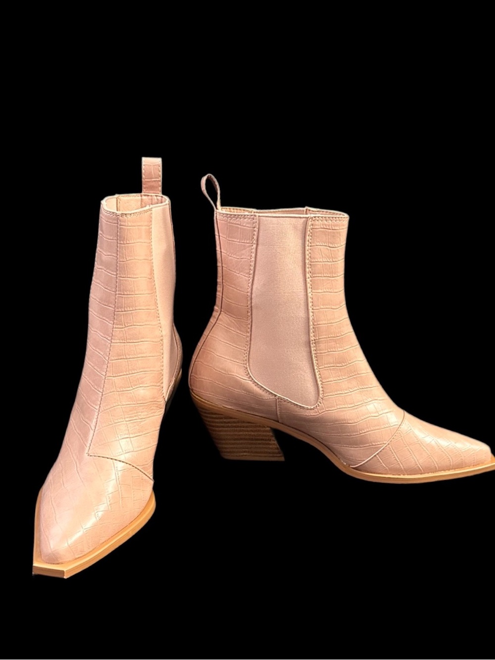 Bilini Croc-Embossed Western Ankle Boots – Size 10 Nude/Blush